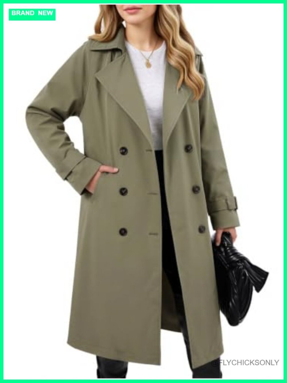 Women's Double Breasted Long Trench Coat with Belt Lapel Overcoat